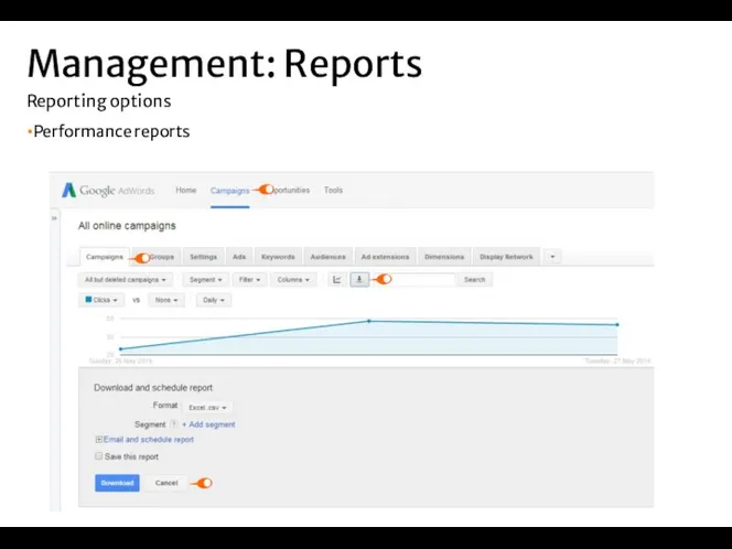 Performance reports Management: Reports Reporting options