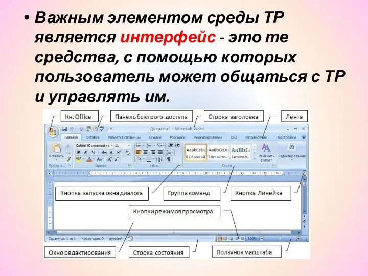 Важным элементом среды ТР является интерфейс - это те средства,