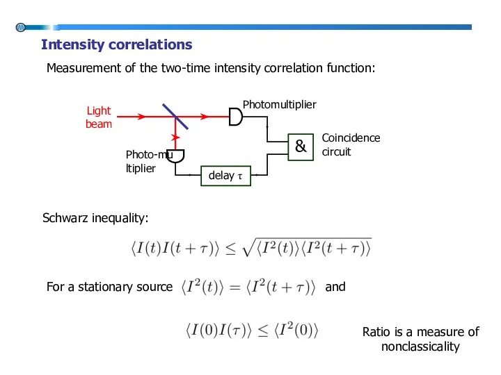 Intensity correlations Measurement of the two-time intensity correlation function: Schwarz