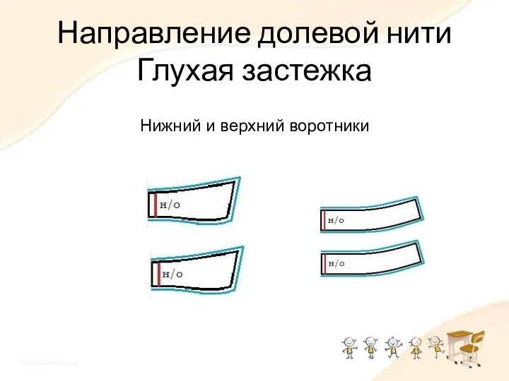 Направление долевой нити Глухая застежка Нижний и верхний воротники