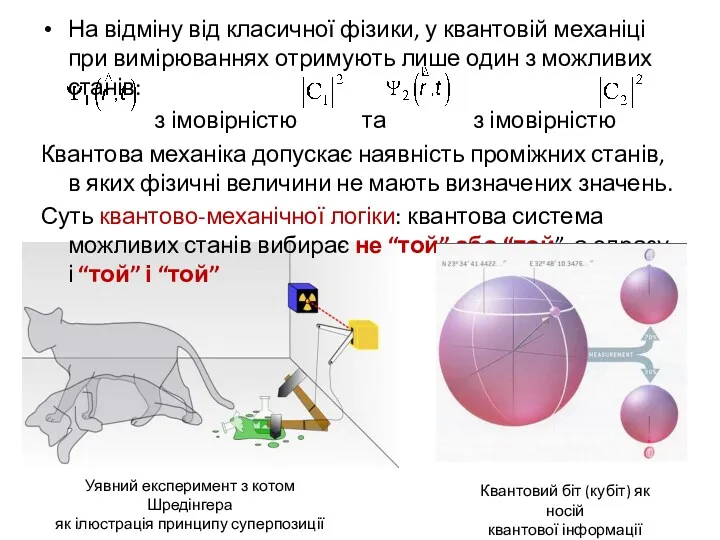 Уявний експеримент з котом Шредінгера як ілюстрація принципу суперпозиції На