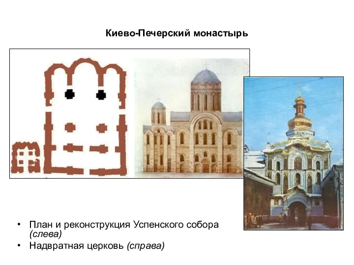 Киево-Печерский монастырь План и реконструкция Успенского собора (слева) Надвратная церковь (справа)