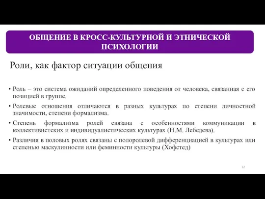 Роли, как фактор ситуации общения Роль – это система ожиданий