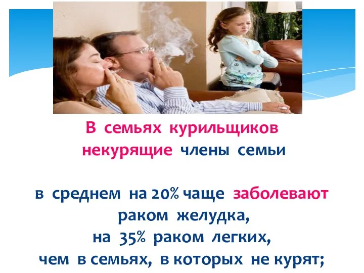 В семьях курильщиков некурящие члены семьи в среднем на 20%