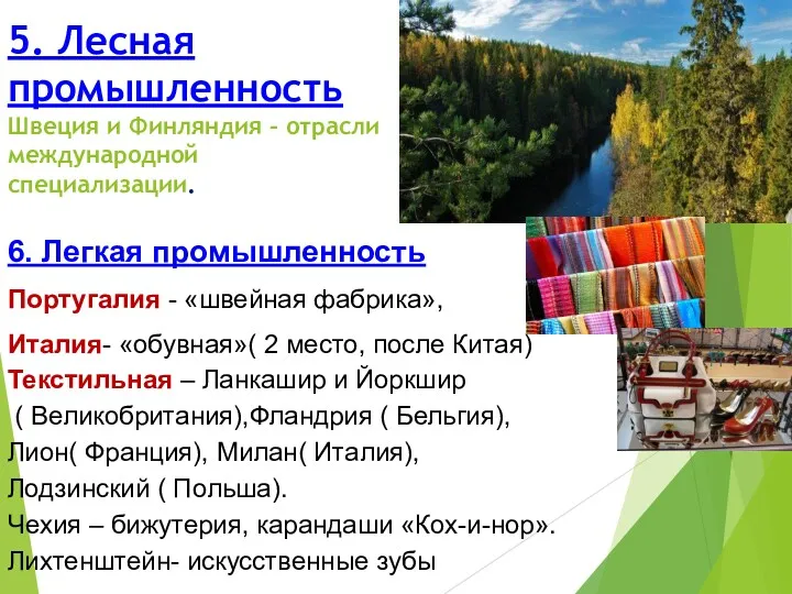 5. Лесная промышленность Швеция и Финляндия – отрасли международной специализации.