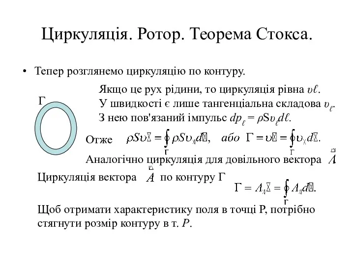 Циркуляція. Ротор. Теорема Стокса. Тепер розглянемо циркуляцію по контуру. Γ