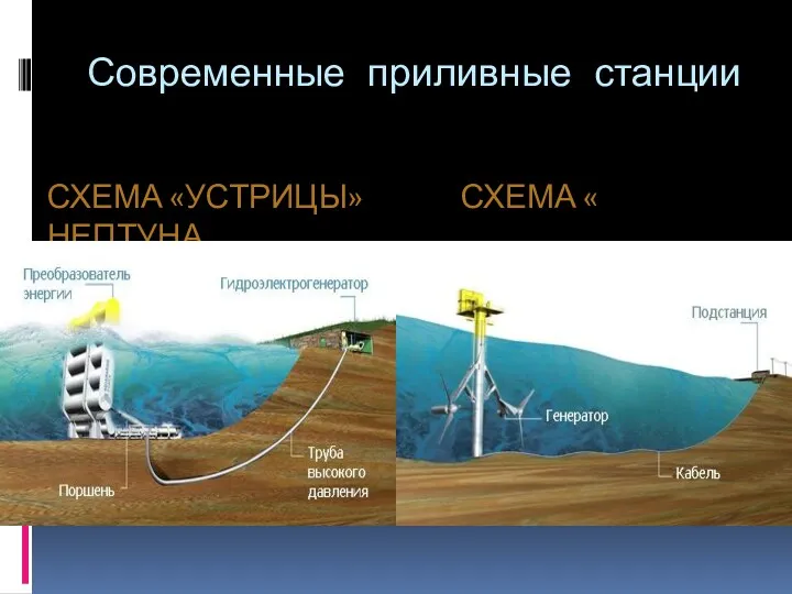 Современные приливные станции СХЕМА «УСТРИЦЫ» СХЕМА « НЕПТУНА