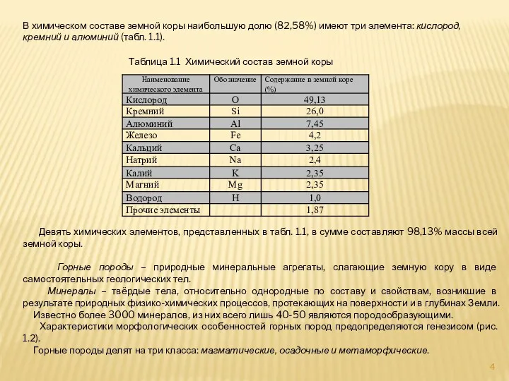 В химическом составе земной коры наибольшую долю (82,58%) имеют три