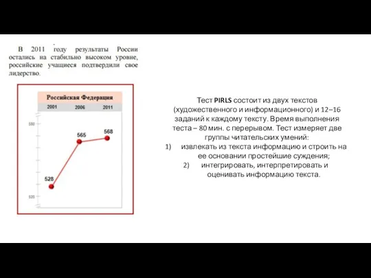 Тест PIRLS состоит из двух текстов (художественного и информационного) и