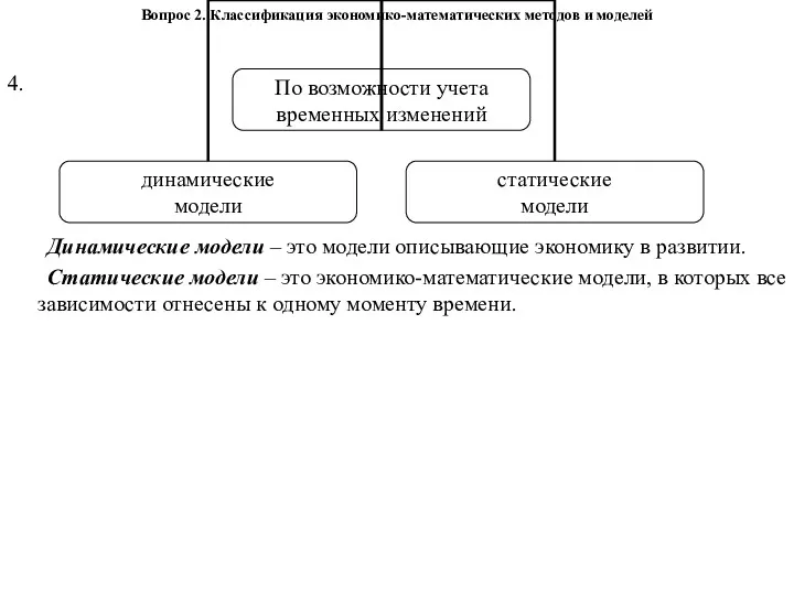 Вопрос 2. Классификация экономико-математических методов и моделей 4. Динамические модели