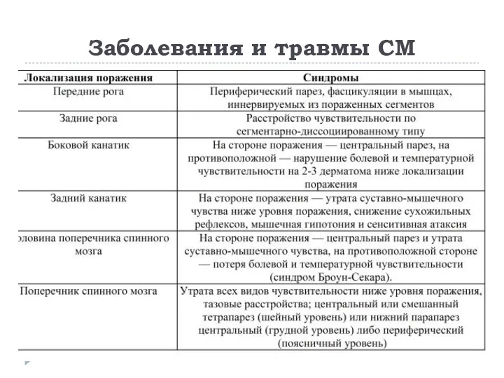 Заболевания и травмы СМ