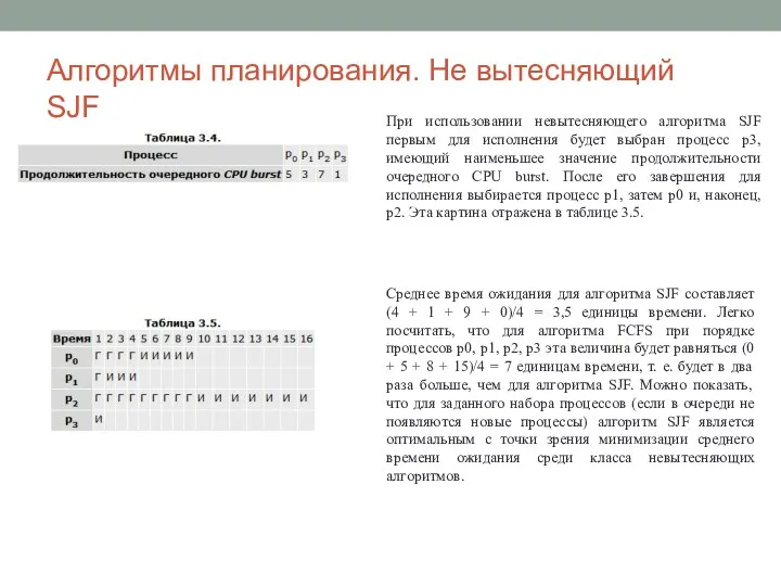 Алгоритмы планирования. Не вытесняющий SJF При использовании невытесняющего алгоритма SJF