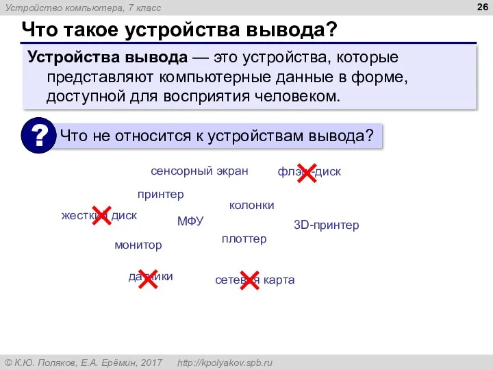 Что такое устройства вывода? Устройства вывода — это устройства, которые представляют компьютерные данные