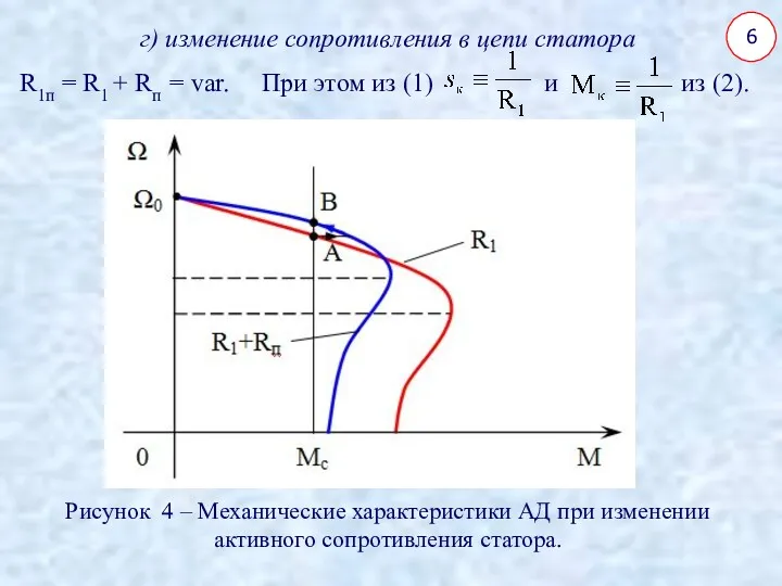 6 г) изменение сопротивления в цепи статора R1п = R1