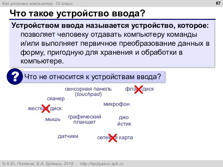 Что такое устройство ввода? Устройством ввода называется устройство, которое: позволяет