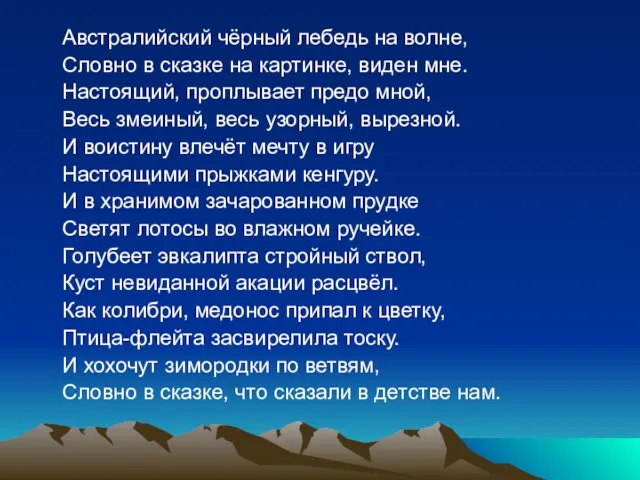 Австралийский чёрный лебедь на волне, Словно в сказке на картинке, виден мне. Настоящий,