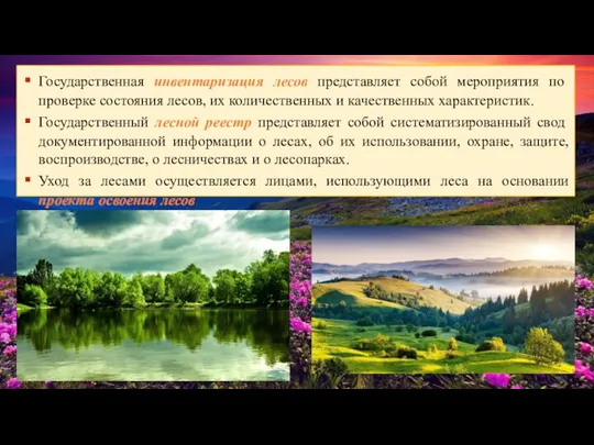 Государственная инвентаризация лесов представляет собой мероприятия по проверке состояния лесов,