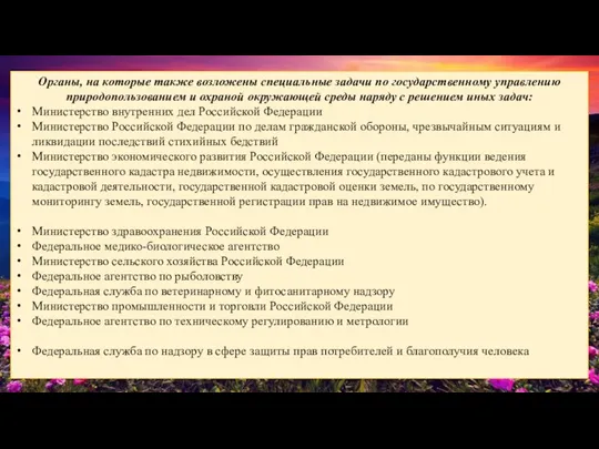 Органы, на которые также возложены специальные задачи по государственному управлению