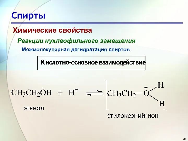 Спирты Химические свойства Реакции нуклеофильного замещения Межмолекулярная дегидратация спиртов