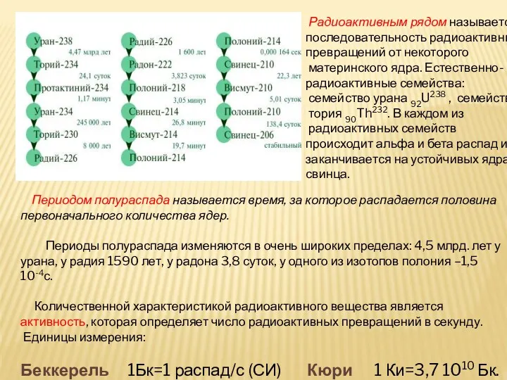 Радиоактивным рядом называется последовательность радиоактивных превращений от некоторого материнского ядра.