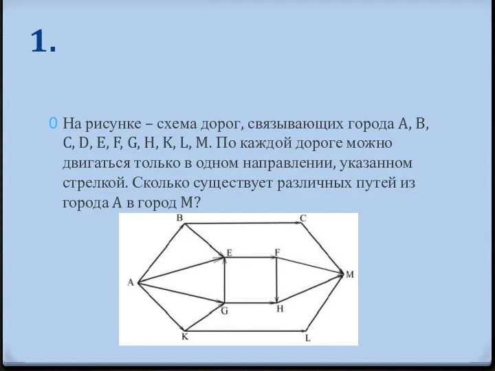 1. На рисунке – схема дорог, связывающих города A, B,