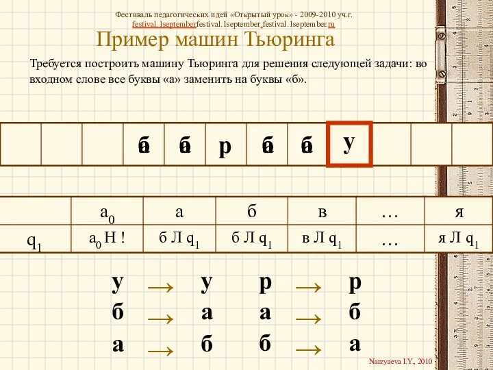 Пример машин Тьюринга Требуется построить машину Тьюринга для решения следующей