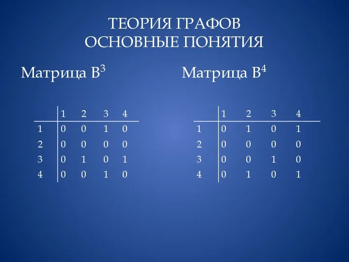 ТЕОРИЯ ГРАФОВ ОСНОВНЫЕ ПОНЯТИЯ Матрица В3 Матрица В4