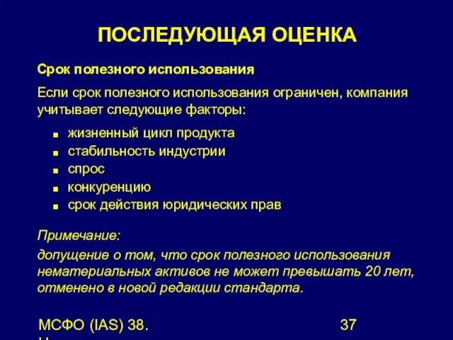 МСФО (IAS) 38. Нематериальные активы. Срок полезного использования Если срок