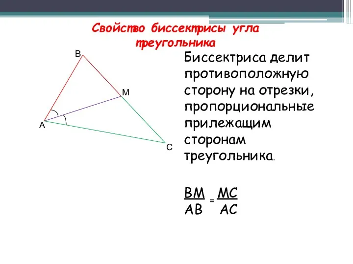 Свойство биссектрисы угла треугольника А В М С Биссектриса делит