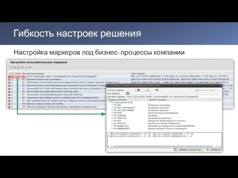 Настройка маркеров под бизнес-процессы компании Гибкость настроек решения