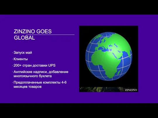 ZINZINO GOES GLOBAL Запуск май Клиенты 200+ стран доставки UPS
