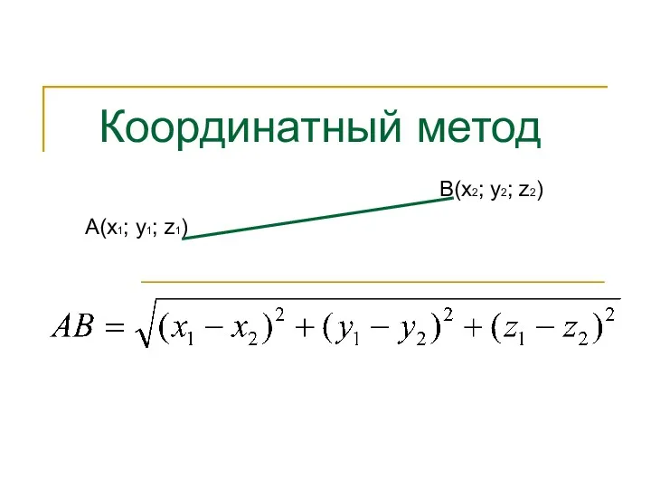 Координатный метод А(х1; у1; z1) В(х2; у2; z2)