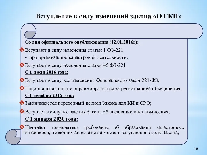 Вступление в силу изменений закона «О ГКН» Со дня официального