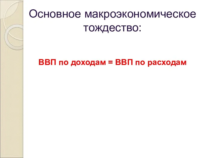 Основное макроэкономическое тождество: ВВП по доходам = ВВП по расходам