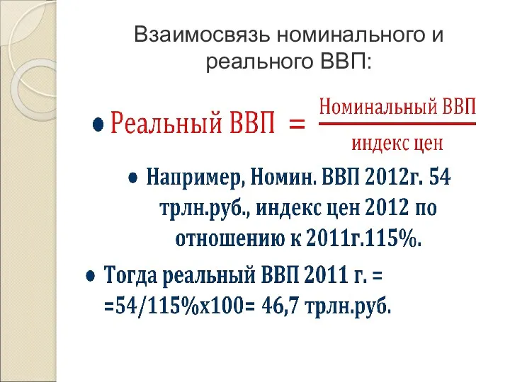 Взаимосвязь номинального и реального ВВП: