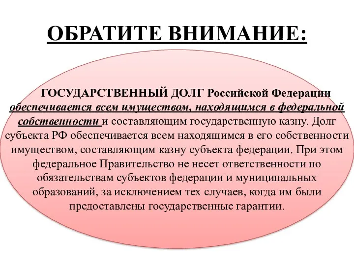 ОБРАТИТЕ ВНИМАНИЕ: ГОСУДАРСТВЕННЫЙ ДОЛГ Российской Федерации обеспечивается всем имуществом, находящимся