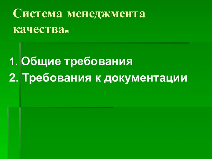 Система менеджмента качества. 1. Общие требования 2. Требования к документации