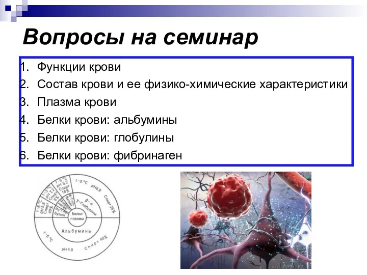 Вопросы на семинар Функции крови Состав крови и ее физико-химические