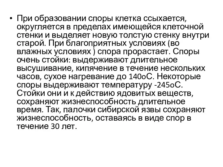 При образовании споры клетка ссыхается, округляется в пределах имеющейся клеточной