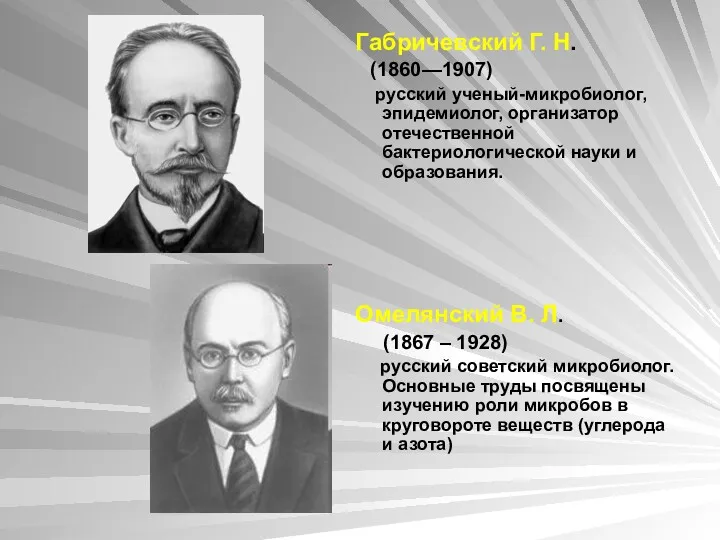 Габричевский Г. Н. (1860—1907) русский ученый-микробиолог, эпидемиолог, организатор отечественной бактериологической