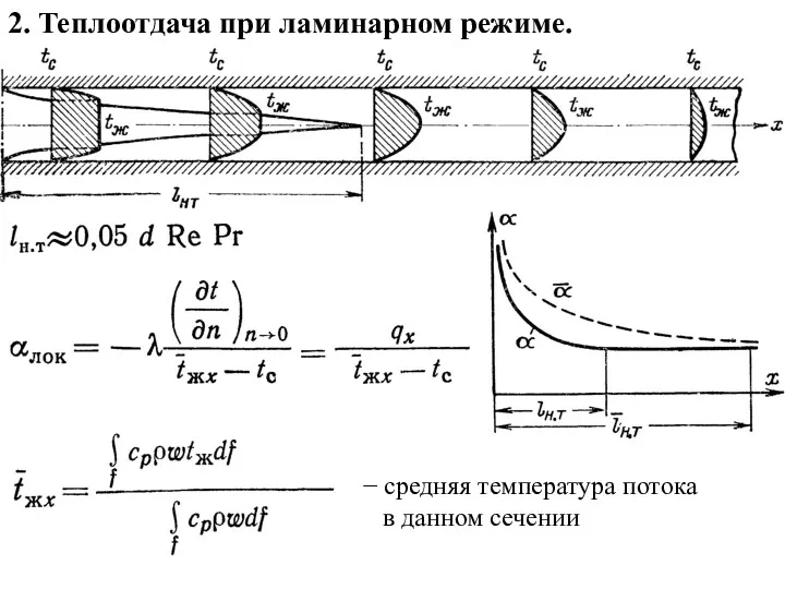 2. Теплоотдача при ламинарном режиме. − средняя температура потока в данном сечении