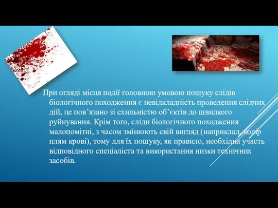 При огляді місця події головною умовою пошуку слідів біологічного походження