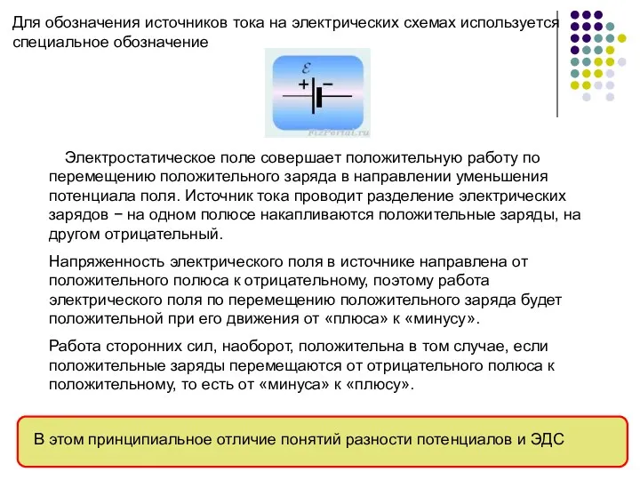 Для обозначения источников тока на электрических схемах используется специальное обозначение