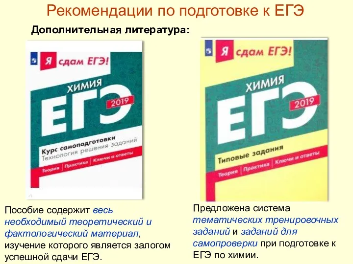 Рекомендации по подготовке к ЕГЭ Дополнительная литература: Пособие содержит весь