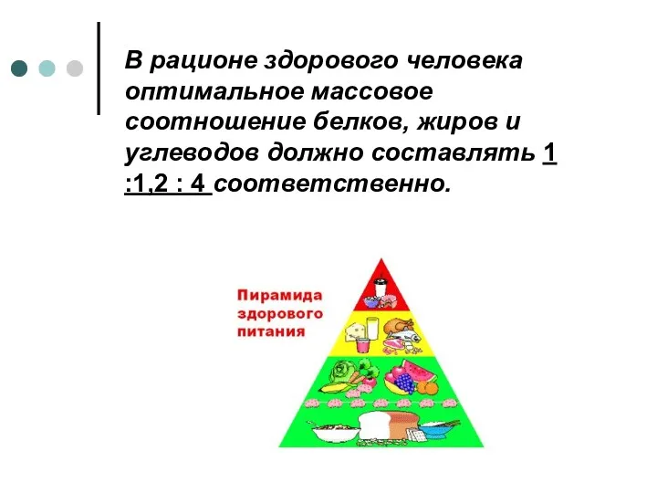 В рационе здорового человека оптимальное массовое соотношение белков, жиров и