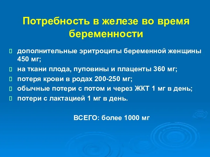 Потребность в железе во время беременности дополнительные эритроциты беременной женщины