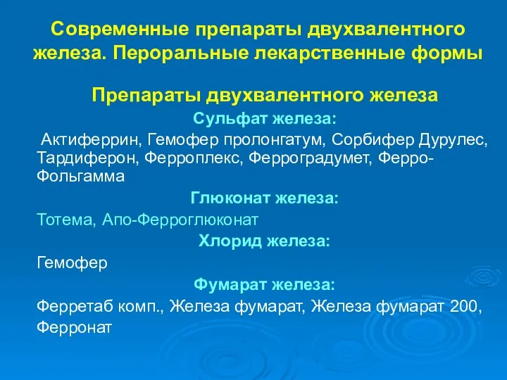 Современные препараты двухвалентного железа. Пероральные лекарственные формы Препараты двухвалентного железа