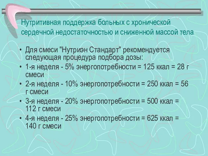 Нутритивная поддержка больных с хронической сердечной недостаточностью и сниженной массой