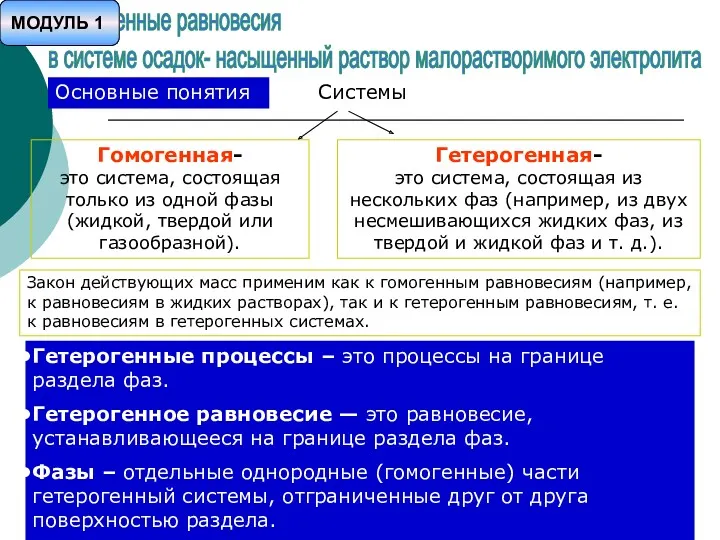 Гетерогенные равновесия в системе осадок- насыщенный раствор малорастворимого электролита Системы