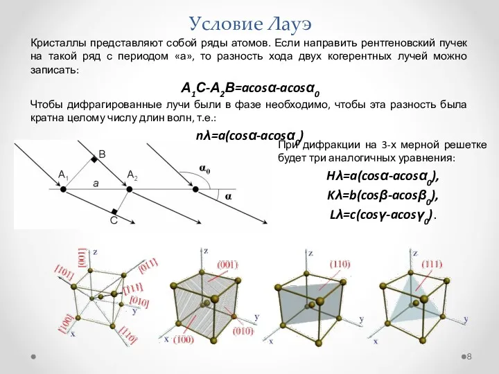 Кристаллы представляют собой ряды атомов. Если направить рентгеновский пучек на